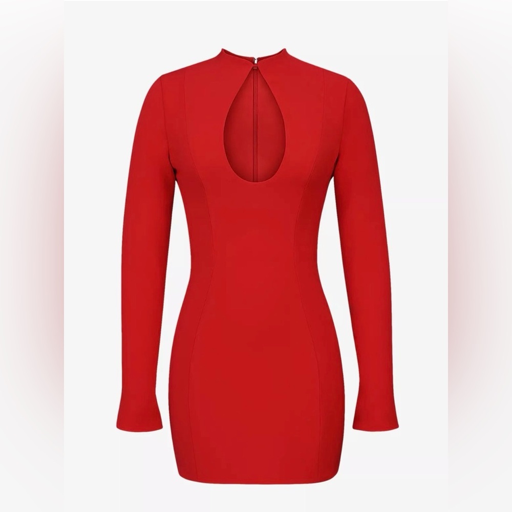 House of CB Red Keyhole Long-Sleeve Mini Dress